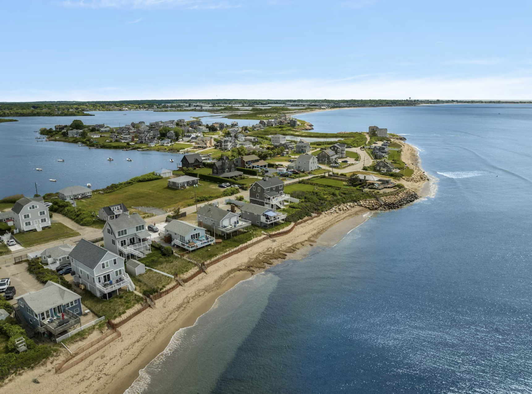 Aerial view of coastal neighborhood